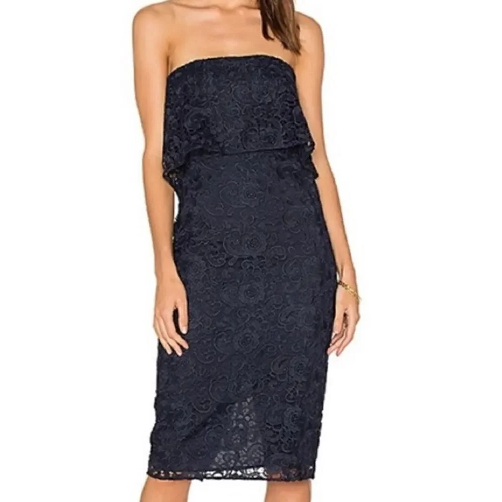 Likely Driggs Navy Blue Lace Dress Midi size 0